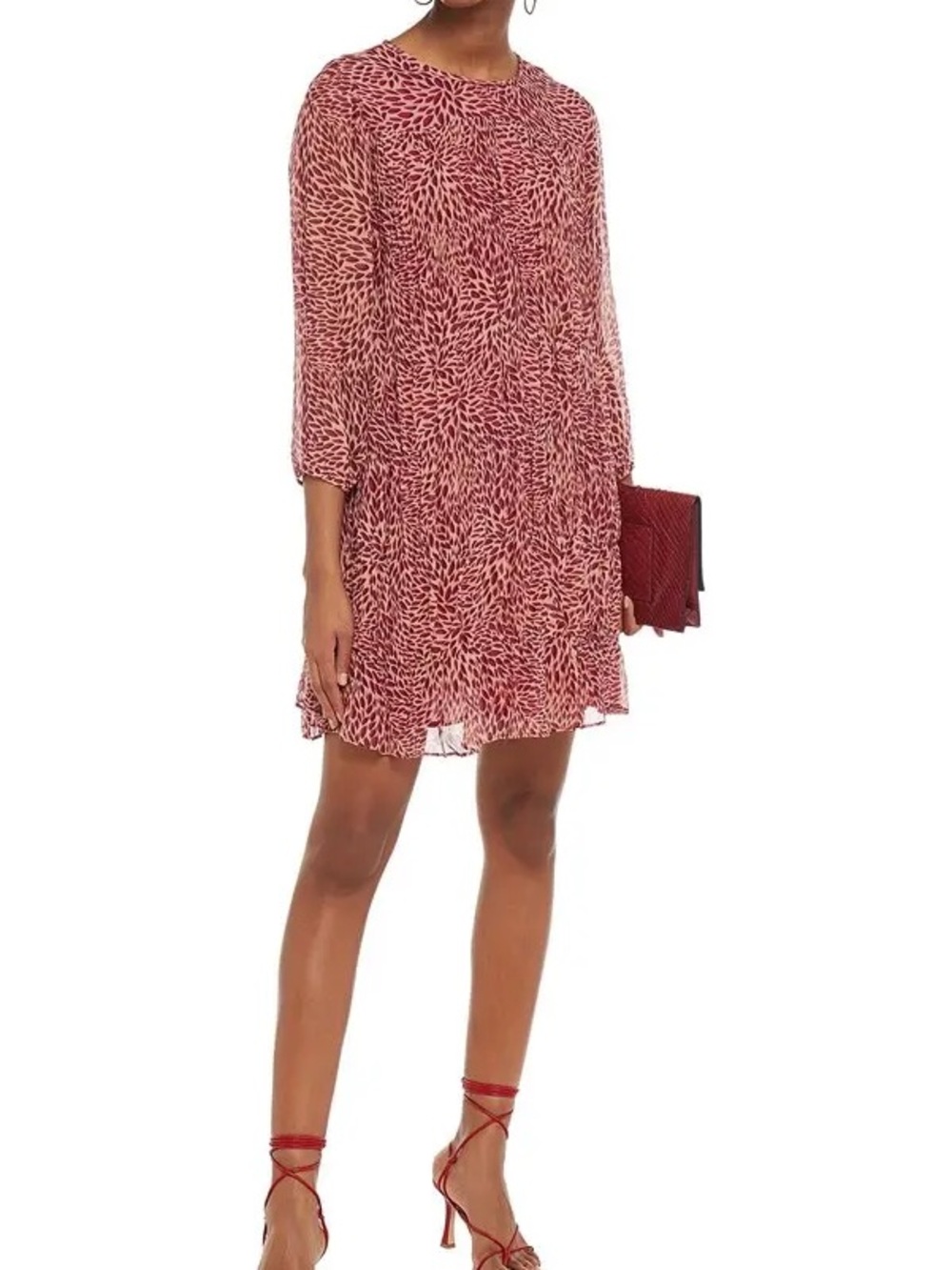 ba&sh Grace Pleated Printed Crepon Mini Dress Designer Size 3 (US 10)